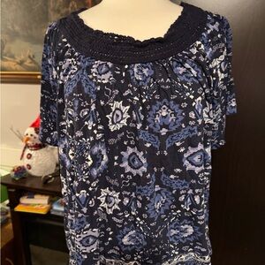 Lucky Brand Navy and White Floral Blouse